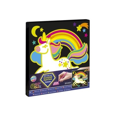 Tela pintura diamantes unicórnio colorido fundo preto