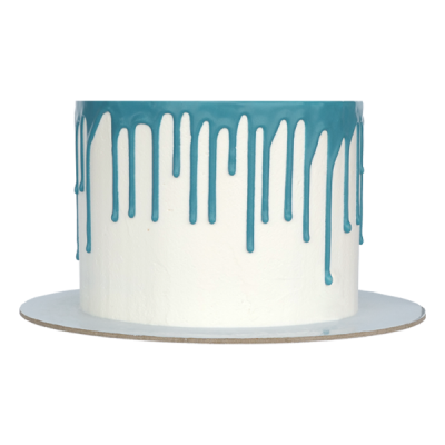 Bolo redondo com cobertura azul turquesa a escorrer