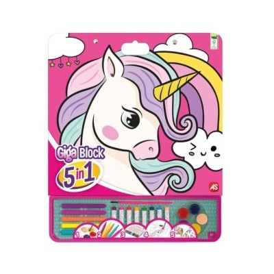 Atividades infantis 5 em 1 com tema de unicórnio colorido e acessórios para pintura