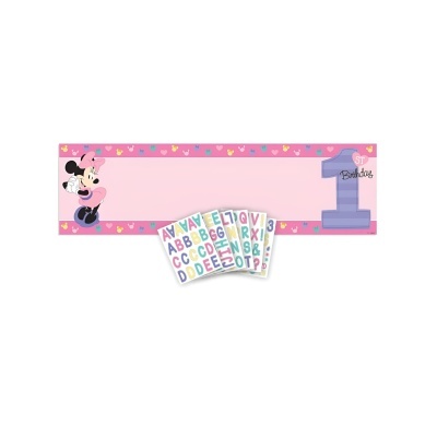 Painel decorativo rosa Minnie com número 1 e autocolantes de letras multidão