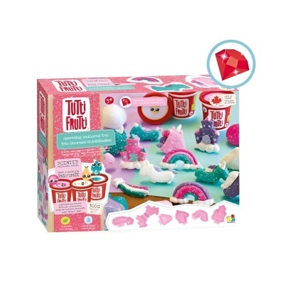 Conjunto Tutti Frutti para fazer gelatina com moldes coloridos e embalagem rosa