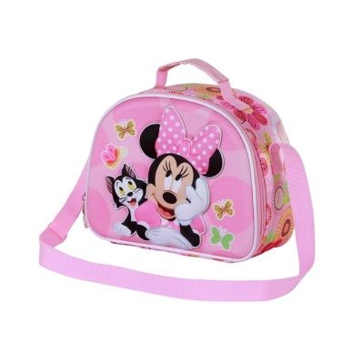Bolsa rosa infantil com estampa da Minnie Mouse e borboletas