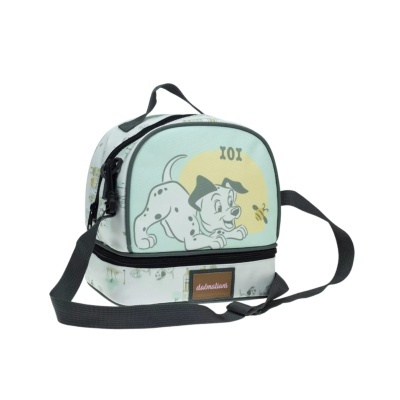 Mochila verde água com desenho de dálmata e abelha