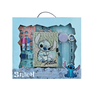 Conjunto de diário com glitter Stitch da Disney com canetas e bloco de notas