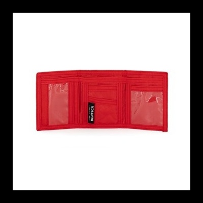 Carteira vermelha com compartimentos transparentes e etiqueta BENFICA