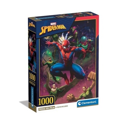 Caixa de puzzle 1000 peças Spider-Man Marvel da Clementoni com imagem colorida de personagens de cómic