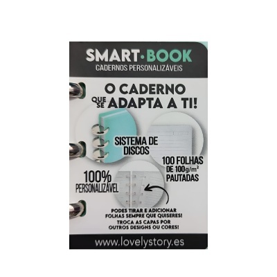 Folheto promocional de cadernos SMART.BOOK com características e personalização.