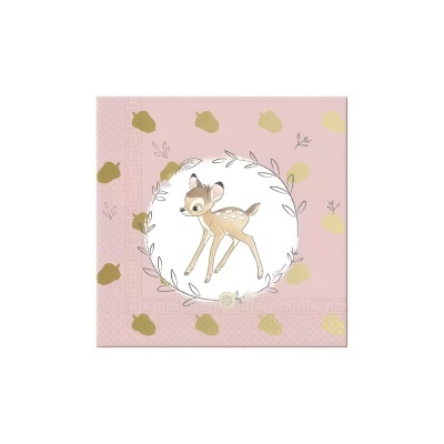 Guardanapo rosa com cervo bebé e bolotas douradas
