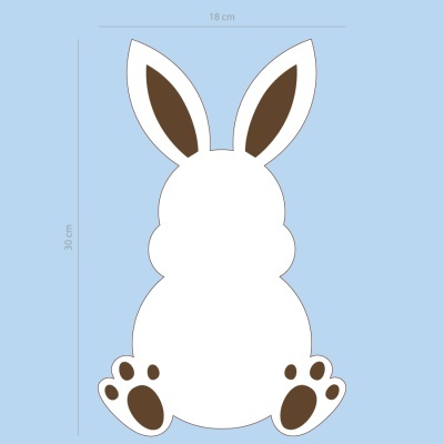 Ilustração de coelho branco visto de costas com orelhas e patas castanhas sobre fundo azul