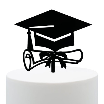 Topper de bolo chapa preto com chapéu e diploma