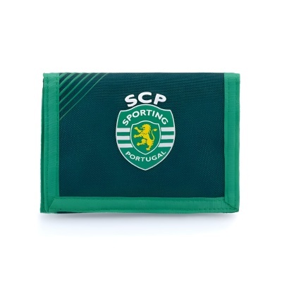 Carteira Sporting Clube de Portugal verde e verde escuro com logo SCP e leão amarelo