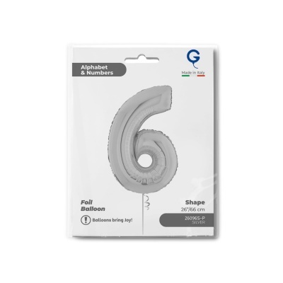 Balão de número 6 prateado embalado