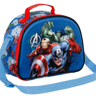 Mala infantil azul dos Avengers com alça azul e pega vermelha