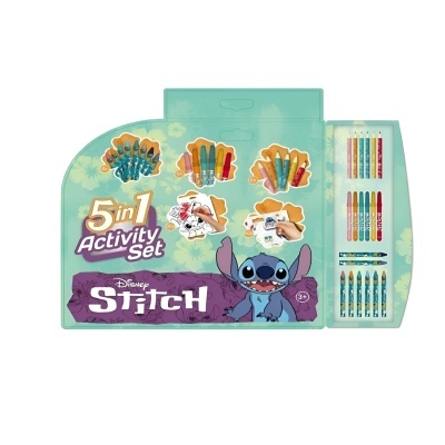 Conjunto de atividades 5 em 1 Disney Stitch com lápis e marcadores em embalagem verde