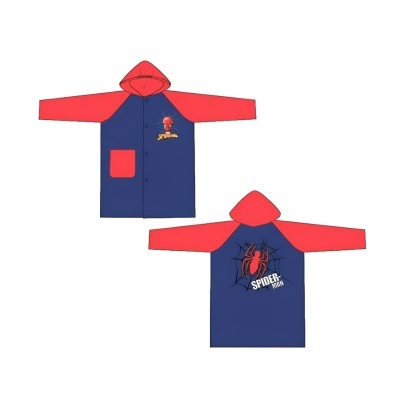 Impermeável infantil azul escuro e vermelho com estampas do Homem-Aranha