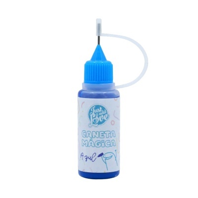 Frasco plástico azul com tinta para caneta mágica