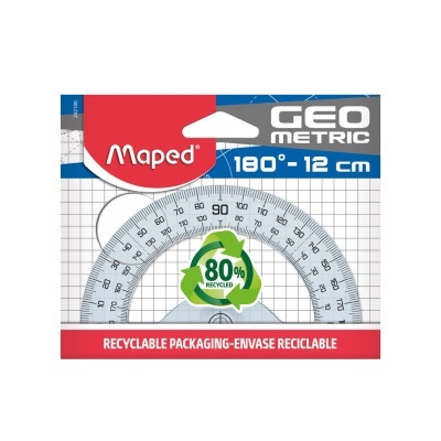 Transferidor transparente 180 graus 12 cm Maped com embalagem reciclável