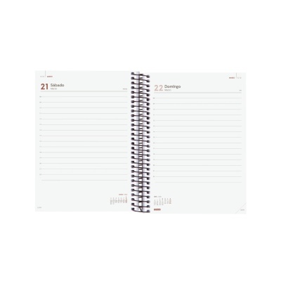 Agenda aberta em espiral mostrando dias 21 sábado e 22 domingo com linhas para anotações