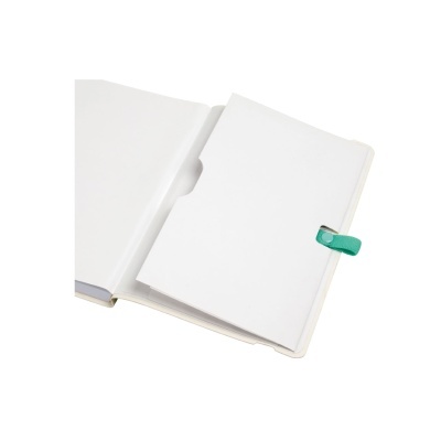 Caderno branco com fecho verde