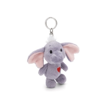 Porta-chaves de elefante de peluche cinzento com orelhas cor de rosa