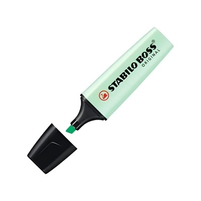 Marcador fluorescente STABILO BOSS ORIGINAL verde com tampa preta removida