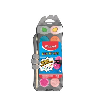 Paleta de aguarelas Color Peps com 12 pastilhas de cores e pincel