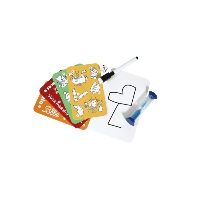 Cartas coloridas com desenhos para pintar, caneta preta e ampulheta