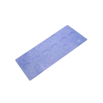 Forma de silicone azul com moldes de páscoa