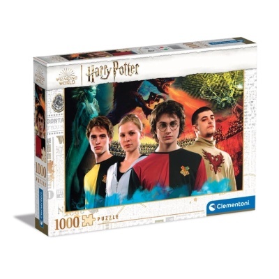 Caixa do puzzle Harry Potter 1000 peças da Clementoni com imagem dos personagens principais da série.