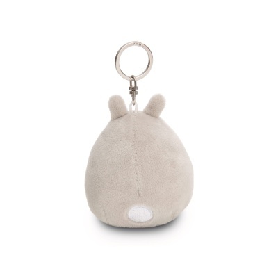 Porta-chaves de peluche cinzento com orelhas pequenas e anel metálico