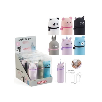 Conjunto de 6 garrafas de água coloridas com tampas com forma de animais variados