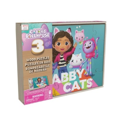 Caixa de puzzles de madeira Gabbys Dollhouse com personagem e gatos coloridos