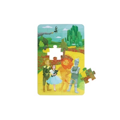 Puzzle infantil com personagens do Mágico de Oz e caminho de tijolos amarelos