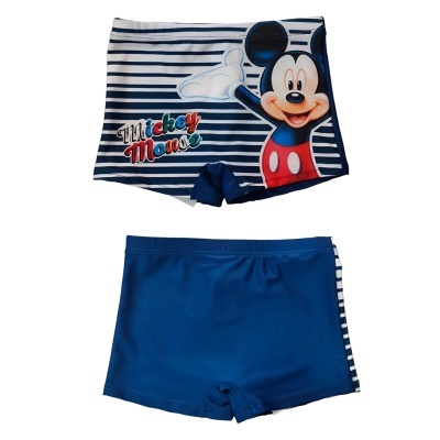 Calções de banho de criança com padrão de riscas e imagem do Mickey Mouse