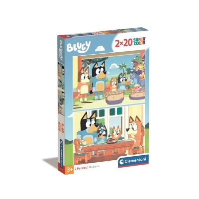 Caixa de puzzles Bluey com 2 puzzles de 20 peças da Clementoni