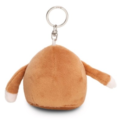Porta-chaves de pelúcia castanha com braços brancos e argola metálica