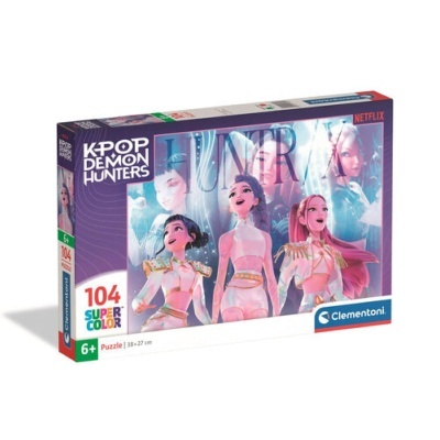 Caixa de puzzle K-POP Demon Hunters com 104 peças e personagens femininas animadas