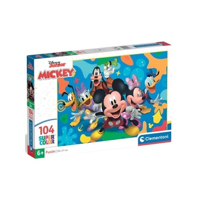 Caixa de puzzle com 104 peças da Clementoni com personagens Disney Junior Mickey