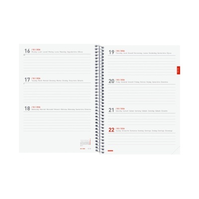 Agenda semanal aberta com datas de 16 a 22 de fevereiro de 2006 e texto em vermelho e preto