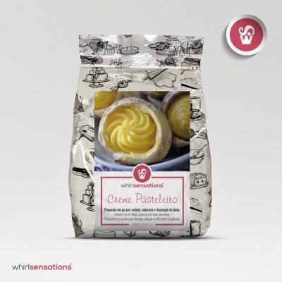 Pacote de Creme Pasteleiro da marca whirlsensations com ilustrações de utensílios de cozinha