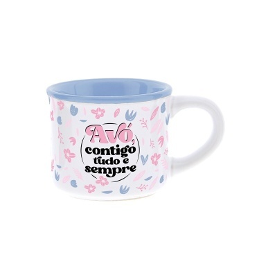 Caneca de cerâmica com padrão floral e frase para avó