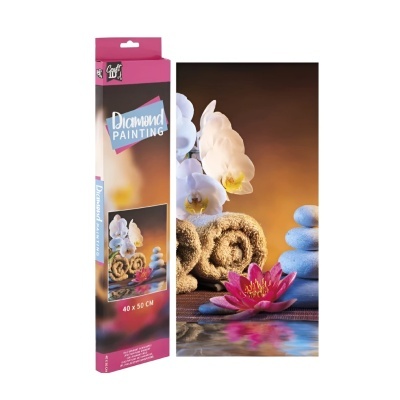 Kit de pintura diamante com imagem floral e objetos zen