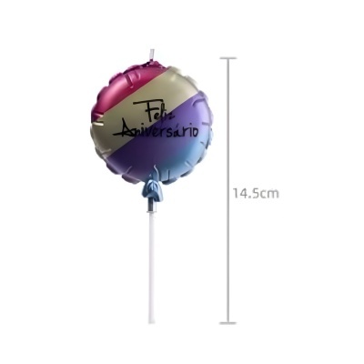 Balão redondo metalizado colorido com texto de Feliz Aniversário