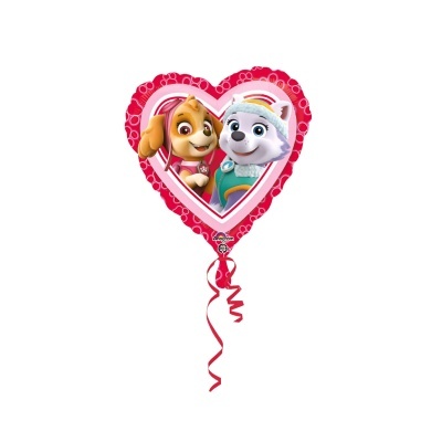 Balão em forma de coração com desenhos de dois cães animados