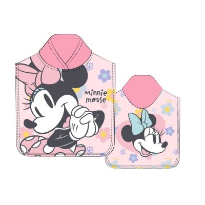 Babete infantil rosa com estampado da Minnie Mouse e flores