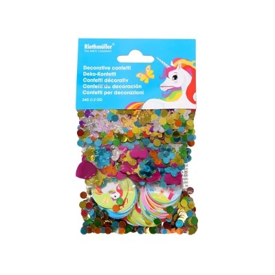 Pacote de confetis decorativos com unicórnio e cores variadas