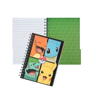 Cadernos espiral com capa Pokémon colorida e padrão verde