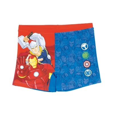Calções de banho infantis Marvel vermelho e azul com Iron Man e Thor
