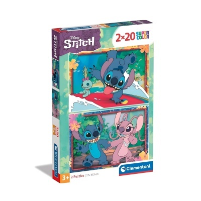 Embalagem de 2 puzzles Disney Stitch coloridos de 20 peças cada