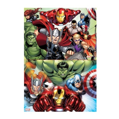 Imagem colorida com vários super-heróis da Marvel em pose de ação